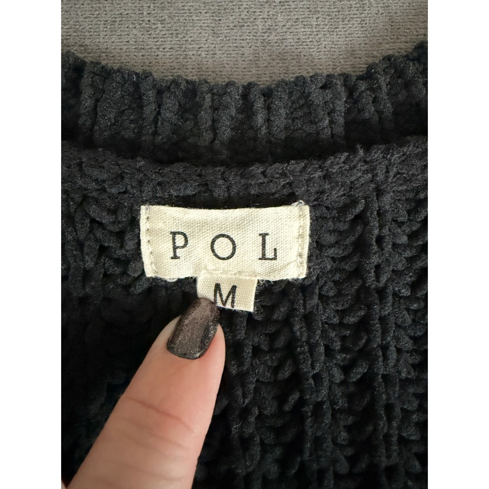 POL Black Chenille Oversized V Neck Short Sleeve Sweater Size M‎ Boho Minimalist - Picture 5 of 9